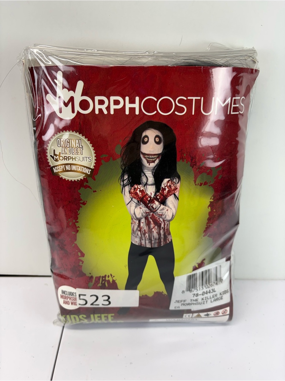 Morph Costumes Jeff the Killer Size L Kids 10-12 Scary Horror Full Body Suit